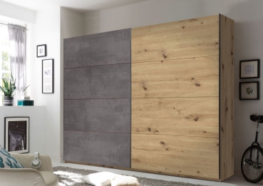 Schwebetüren-Kleiderschrank »Moon Betonoxid/Eiche«
